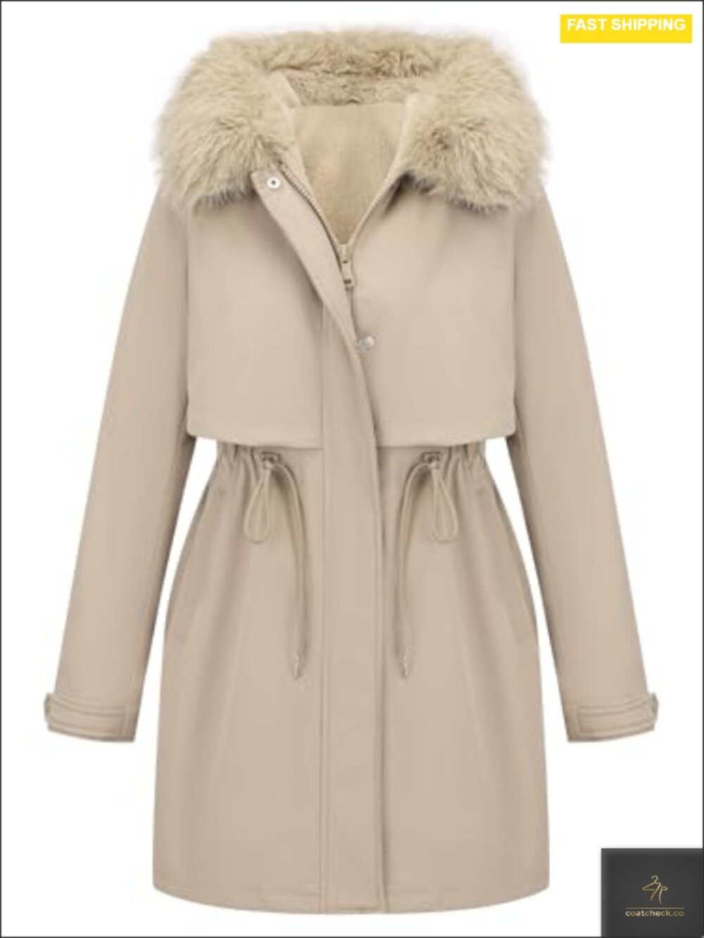 Women Quilted Puffer Parka Coat Faux Fur Trim Hood